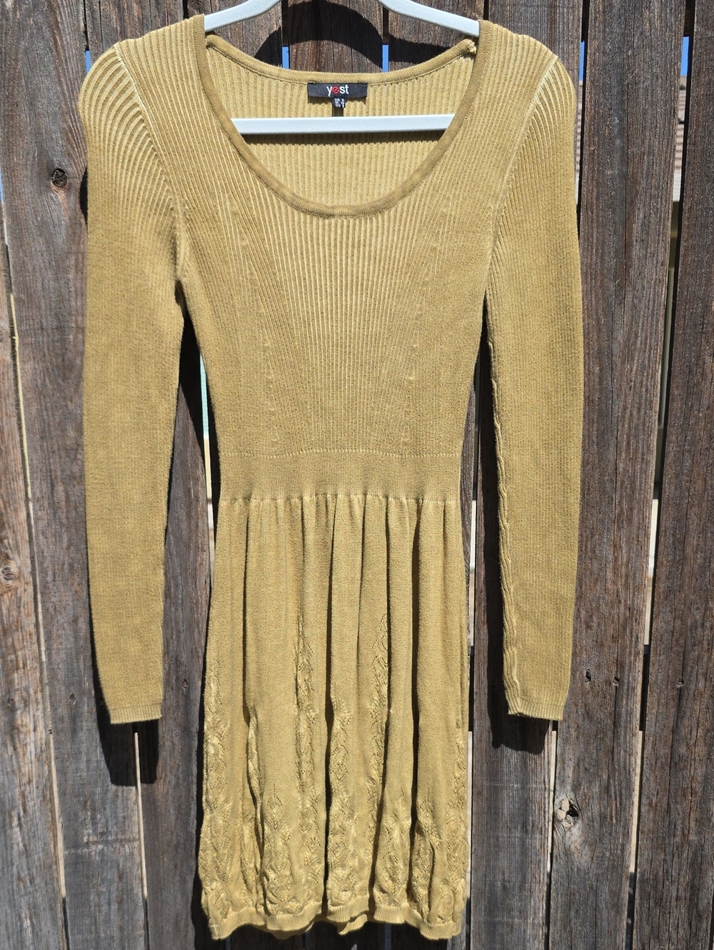 Yest Gold Yellow Stretch Long-Sleeve Ribbed Knit Dress